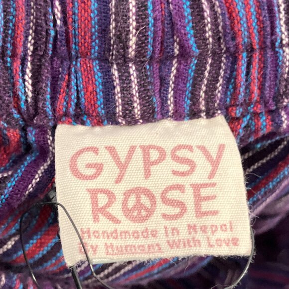 Gypsy Rose XL Purple Striped Boho High Waist Cargo Hippie Made In Nepal Pants - Picture 4 of 5